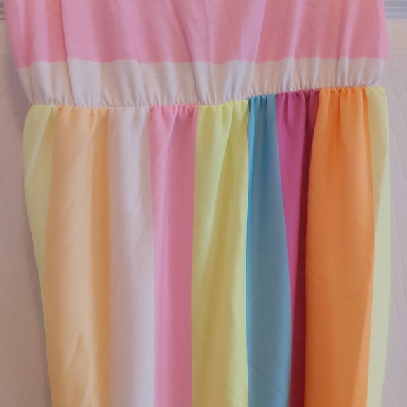 ⭐HOST PICK⭐ 087. Yellow Color Block Striped Bow Knot Straps Maxi Dress Size M - Picture 8 of 13